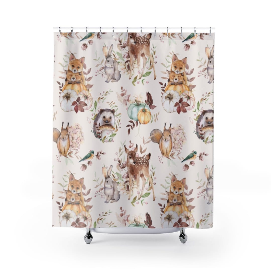 Woodland Animals Shower Curtain Cute Shower Curtain Kids Etsy