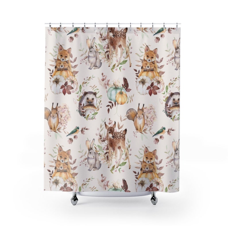 Woodland Animals Shower Curtain Cute Shower Curtain Kids Etsy
