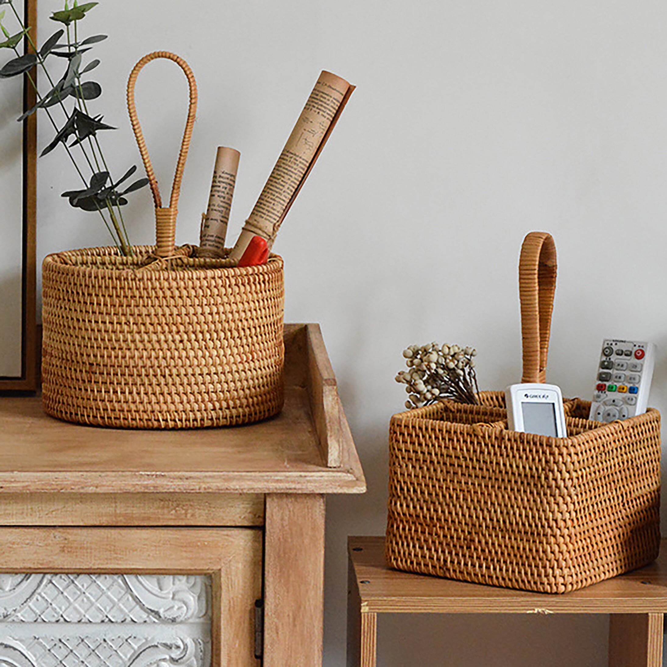 Handwoven storage baskets with handlesround storage baskets Etsy