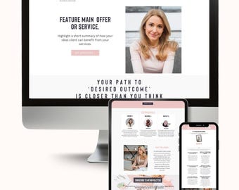 Pink Canva Website Template, Pink Website Template for Coaches + Service Providers, Easy Editing + Video Tutorial, Done for You Website