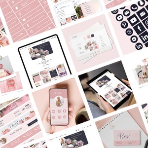 Paquete de marca Pink Business Coaching, plantillas de redes sociales de Pink Coaching, tarjetas de visita, plantilla de firma de correo electrónico