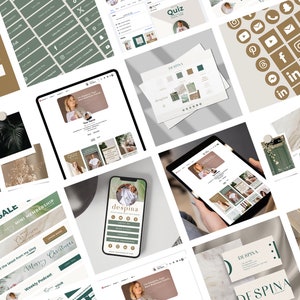 Groene en beige coaching zakelijke merkbundel, sociale media-sjablonen, e-mailhandtekening, factuursjabloon, visitekaartjes, Instagram-berichten