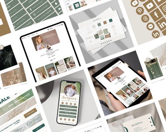 Green and Beige Coaching Business Brand Bundle, Social Media Templates, E-mail Signature, Invoice Template, Business Cards, Instagram Posts