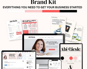 Branding Kit for Coaching Business, Coral Modern Branding Bundle, 140 Templates, Canva Website Template, Social Media Templates, Logo