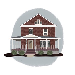 Custom House Portrait- Digital Art Print- Hand Drawn- Personalized Illustration