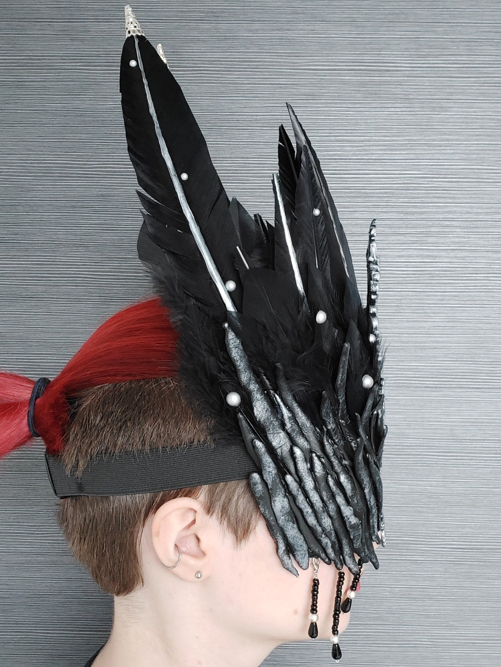 Handmade Dark Fantasy Headpiece With Feathers and Pearls - Gothic ...