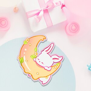Bunny Melting Moon Sticker, Matte Die Cut Sticker, Kawaii stickers, Bunny lover, Laptop sticker, Rabbit Moon stickers