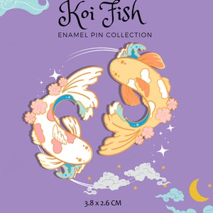 Enamel Pin: Japanese Cherry Blossom Koi Fish, Sakura Koi Fish Pair Pin Set, Lucky Koi Fish Pair Pin Gifts, Kawaii Koi Fish for Friendship