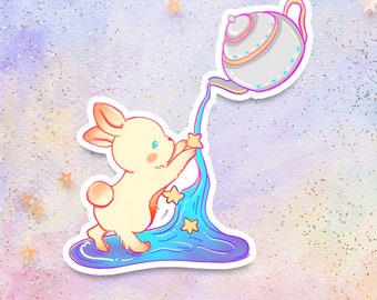 Teapot Star Bunny Sticker, Cute Glossy Vinyl Bunny Die Cut Sticker, Bunny lover, Rabbit sticker, Kawaii sticker, Cute stationary