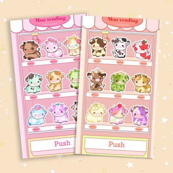 Moo Vending Sticker Sheets, Cute ice cream cows sticker sheet, different flavor cows stickers, cute stationary gifts, gift for friends