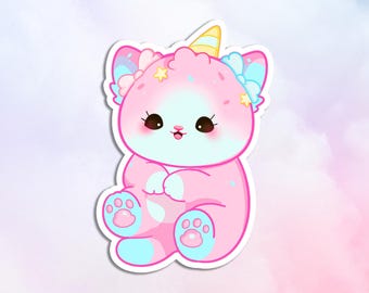 Cotton Candy Cat Sticker, Cute snack stickers, Kitty cat sticker