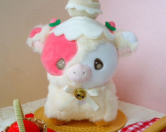 Strawberry Shortcake Cow Plush with Blessing, Dessert Cow Plush, Cute Kawaii Cow, Comfort Gift