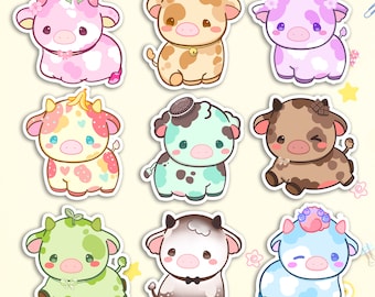 Ice Cream Cow Sticker Set, Kawaii Flavor Cow Vinyl Stickers, Holographic Cow Sticker, Cow Laptop Waterbottle Decal, Cow Stationary