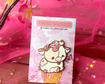 Peach Blossom Ice Cream Cow Enamel Pin