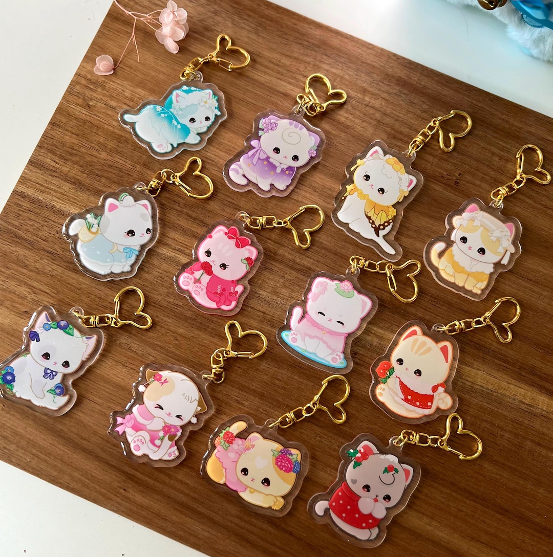 12-birth-month-flower-cats-acrylic-keychain-kawaii-cat-keychain-cute
