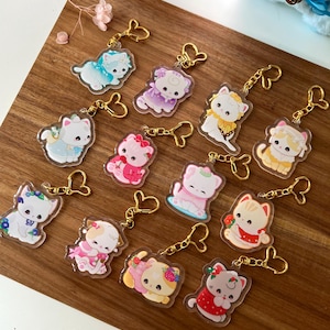 12 Birth Month Flower Cats Acrylic Keychain, Kawaii Cat Keychain, Cute Birthday keychains for friends, Kawaii Stationary, Cute cat keychains