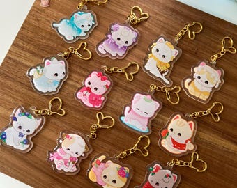 12 Birth Month Flower Cats Acrylic Keychain, Kawaii Cat Keychain, Cute Birthday keychains for friends, Kawaii Stationary, Cute cat keychains