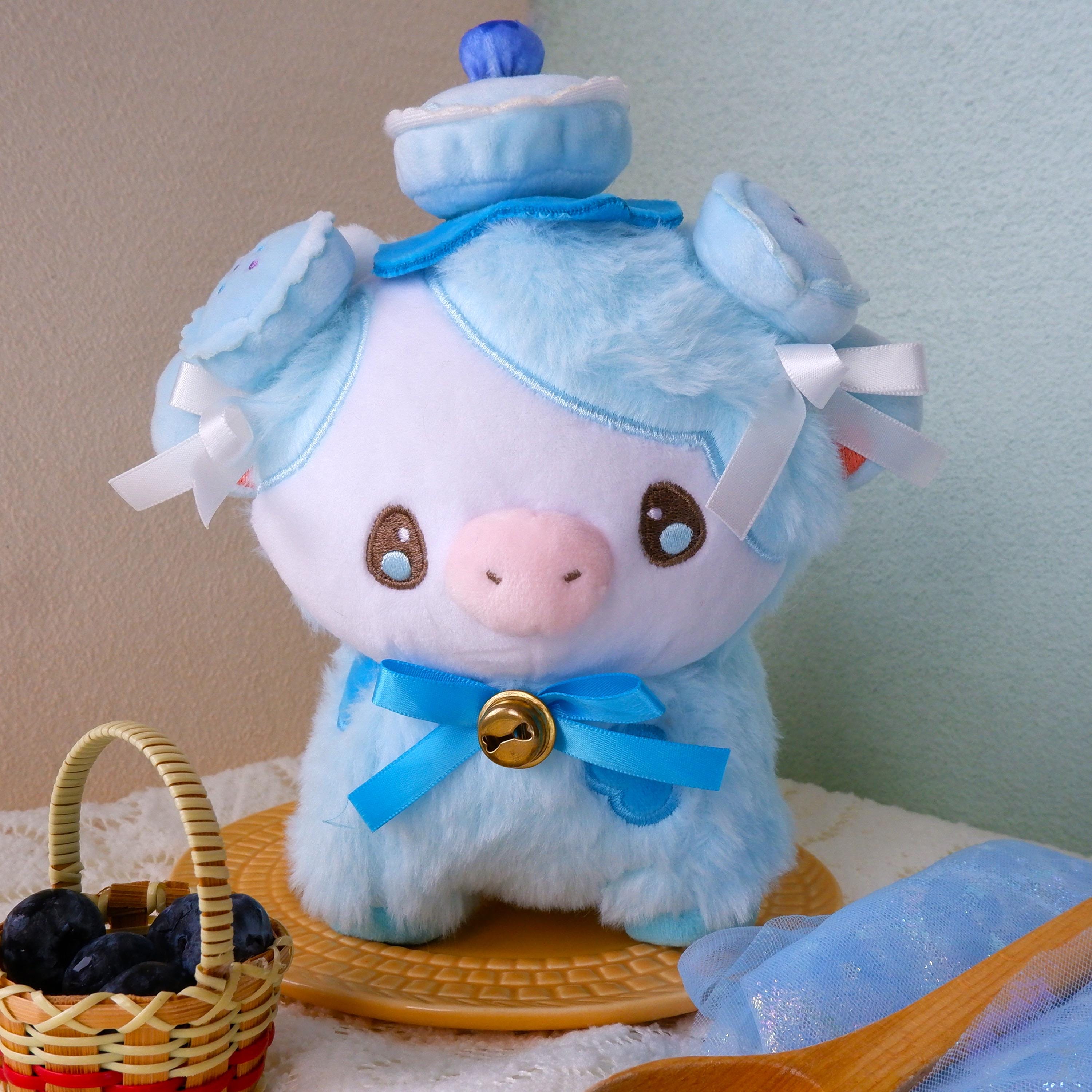 Blueberry Macaron Cow Plush with Blessing, Dessert Cow Plush, Cute Kawaii Cow, Comfort Gift