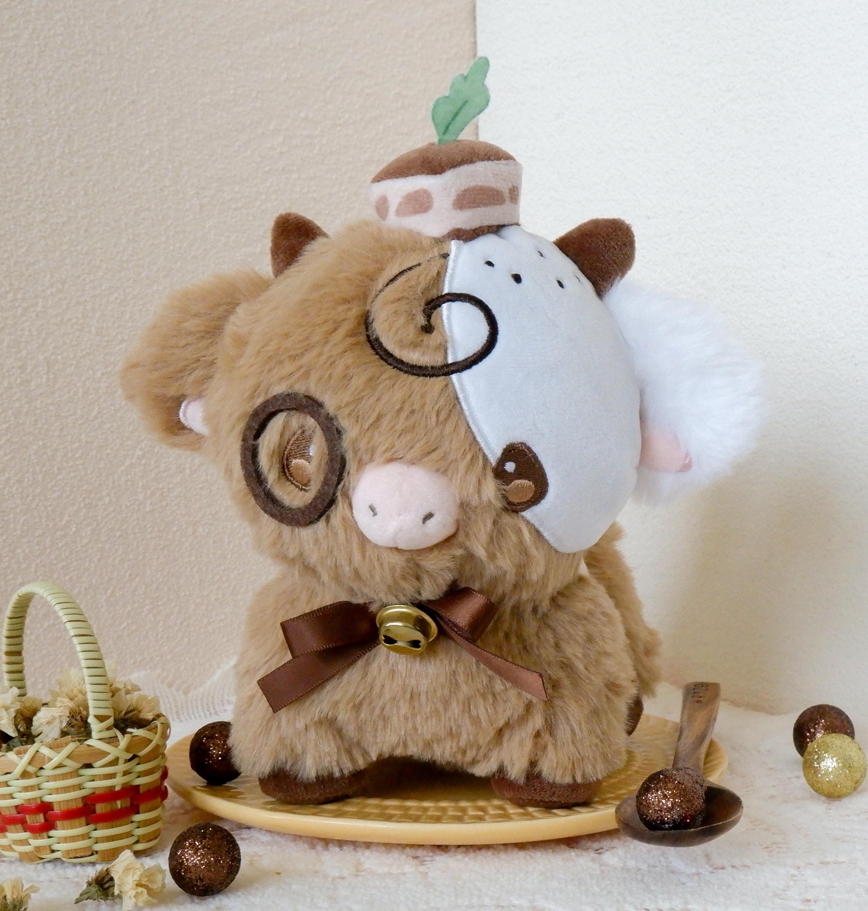 Tiramisu Cow Plush with Blessing, Dessert Cow Plush, Cute Kawaii Cow, Comfort Gift