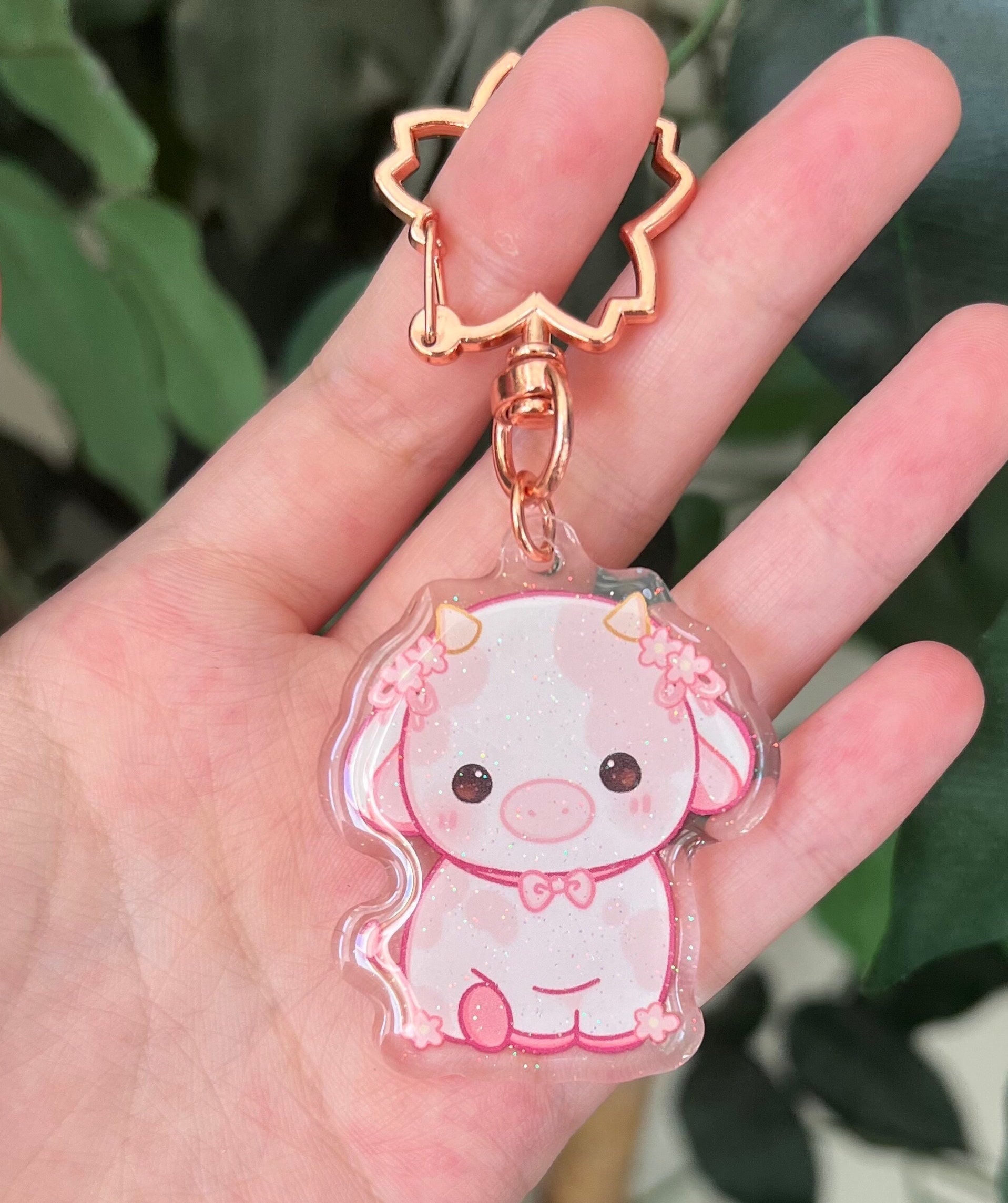 カウカウ様　キーホルダー Flower Cow Acrylic Keychain, Kawaii Cow Keychain, Blue Cow