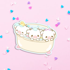 赤ちゃん牛のお風呂ステッカー、かわいいお風呂動物ステッカー、かわいい牛ステッカー、赤ちゃん動物ステッカー、ウォーターボトル、ノートパソコンステッカー、文房具ギフト
