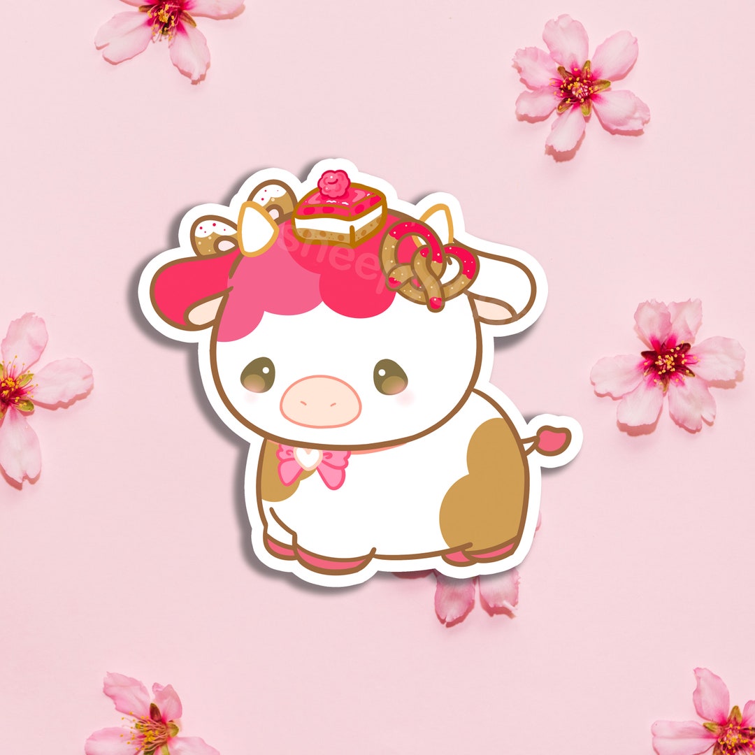 Raspberry Pretzel Cow Sticker, Water Proof Matte Sticker, Cute Cow ...