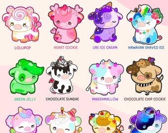 Dessert cows Series 2 stickers, Bakery Cow Stickers, Cow lover, Cow decal, Cafe dessert stickers