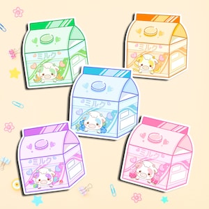 Koemelkkarton sticker set, kawaii koemelk sticker, schattige koe holografische sticker, Japanse melkpak sticker, dagboek, laptop sticker