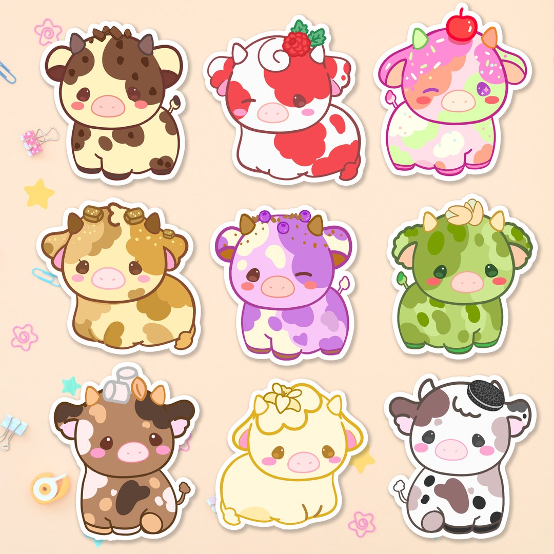 Ice Cream Cow Sticker Set Ver 2, Cute Cow Sticker Bundle, Rainbow Cow