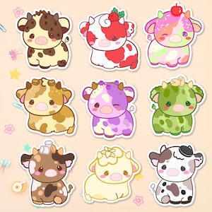 Eis Kuh Aufkleber Set Ver 2, süße Kuh Sticker Bundle, Regenbogen Kuh, holografische Kuh Aufkleber, Kawaii Kuh Bundle, süße Kuh Sticker Pack