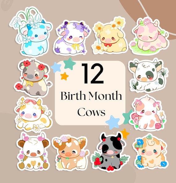 Buy 12 Birth Month Cow Stickers, Cute Cow Stickers, Waterproof Water Bottle  Sticker, Laptop Decal, Birthday Month Gifts, Gift for Friends Online in  India 