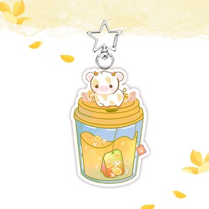Flavored Tea Cow Acrylic Keychain, Rainbow Cow Keychain, Kawaii Cow Keychain, Strawberry Cow Keychain, Star Cow Keychain, Gifts for friends Osmanthus Tea Cow