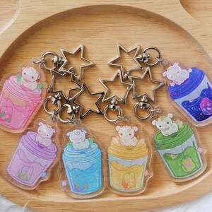 Flavored Tea Cow Acrylic Keychain, Rainbow Cow Keychain, Kawaii Cow Keychain, Strawberry Cow Keychain, Star Cow Keychain, Gifts for friends image 3