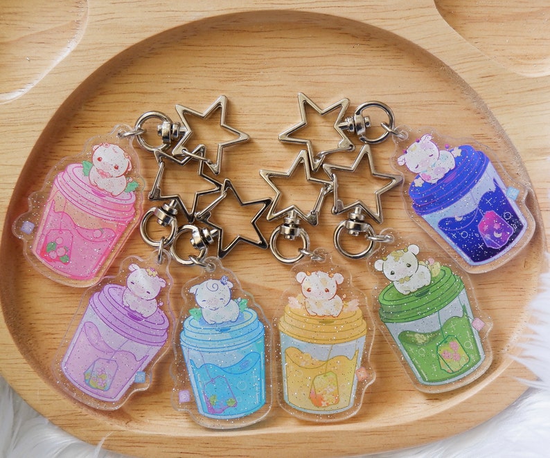 Flavored Tea Cow Acrylic Keychain, Rainbow Cow Keychain, Kawaii Cow Keychain, Strawberry Cow Keychain, Star Cow Keychain, Gifts for friends image 3