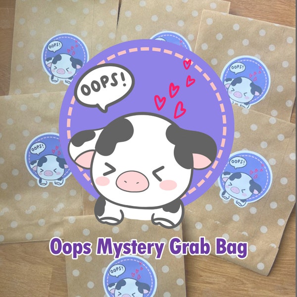 Oops Cow Sticker Grab Bag, Discounted Grab Bag, B Grade Stickers, Oops Cow Mystery Bags, Random Sticker Bag, Cute Cow Die Cut Sticker Bundle