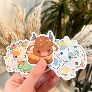 Cute Cottagecore Cow Stickers, Country Cow Stickers, Cute Flower Cow Stickers, Vinyl Vintage Cow Set Stickers, Farmcore Cow Glossy Stickers image 6