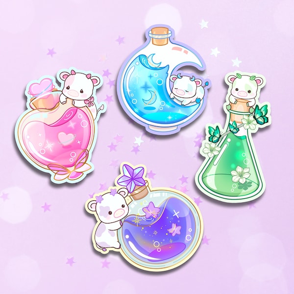 Cow Potion Stickers, Magic Cow Potion Sticker, Kawaii Cow Potion Stickers, Magical Potion Set, Cow Potion Bottle, Cute Cow Gifts, Cow Lover