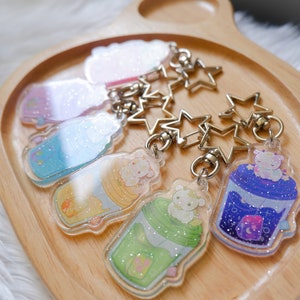Flavored Tea Cow Acrylic Keychain, Rainbow Cow Keychain, Kawaii Cow Keychain, Strawberry Cow Keychain, Star Cow Keychain, Gifts for friends image 4