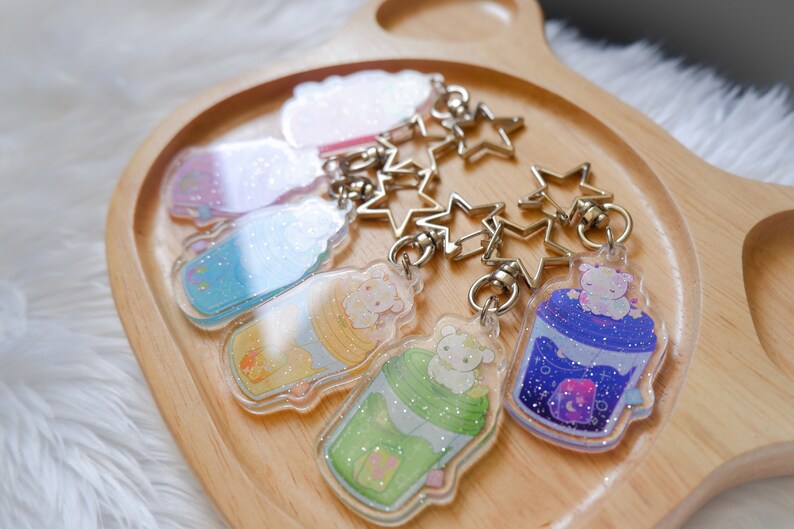 Flavored Tea Cow Acrylic Keychain, Rainbow Cow Keychain, Kawaii Cow Keychain, Strawberry Cow Keychain, Star Cow Keychain, Gifts for friends image 4