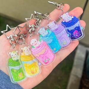 Flavored Tea Cow Acrylic Keychain, Rainbow Cow Keychain, Kawaii Cow Keychain, Strawberry Cow Keychain, Star Cow Keychain, Gifts for friends image 2