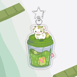 Flavored Tea Cow Acrylic Keychain, Rainbow Cow Keychain, Kawaii Cow Keychain, Strawberry Cow Keychain, Star Cow Keychain, Gifts for friends Matcha Tea Cow