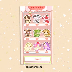 Klistermärken med Moo-varuautomater, klistermärken med söta glasskor, klistermärken med olika smaker av kor, söta brevpapper, present till vänner Sticker Sheet #2