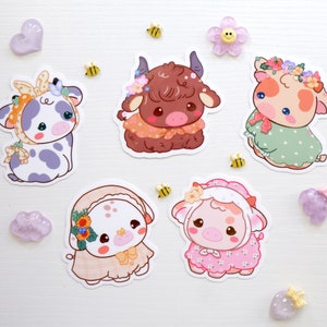Cute Cottagecore Cow Stickers, Country Cow Stickers, Cute Flower Cow Stickers, Vinyl Vintage Cow Set Stickers, Farmcore Cow Glossy Stickers image 3