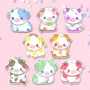 Pegatinas de vaca de frutas, pegatina de vaca kawaii, pegatina de vaca de fresa linda, pegatina de vaca de arándanos, pegatina de vaca de uvas, pegatinas de vacas esponjosas impermeables, pegatinas de vaca para regalar