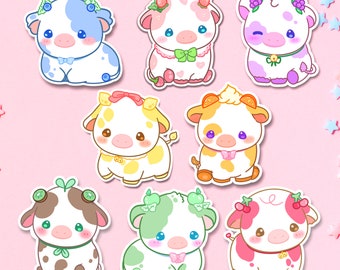 Fruit Cow Stickers, Kawaii Cow Sticker, Cute Strawberry Cow Sticker, Blueberry Cow, Grape Cow, Fluffy Cows Waterproof, Cow Sticker Gifts