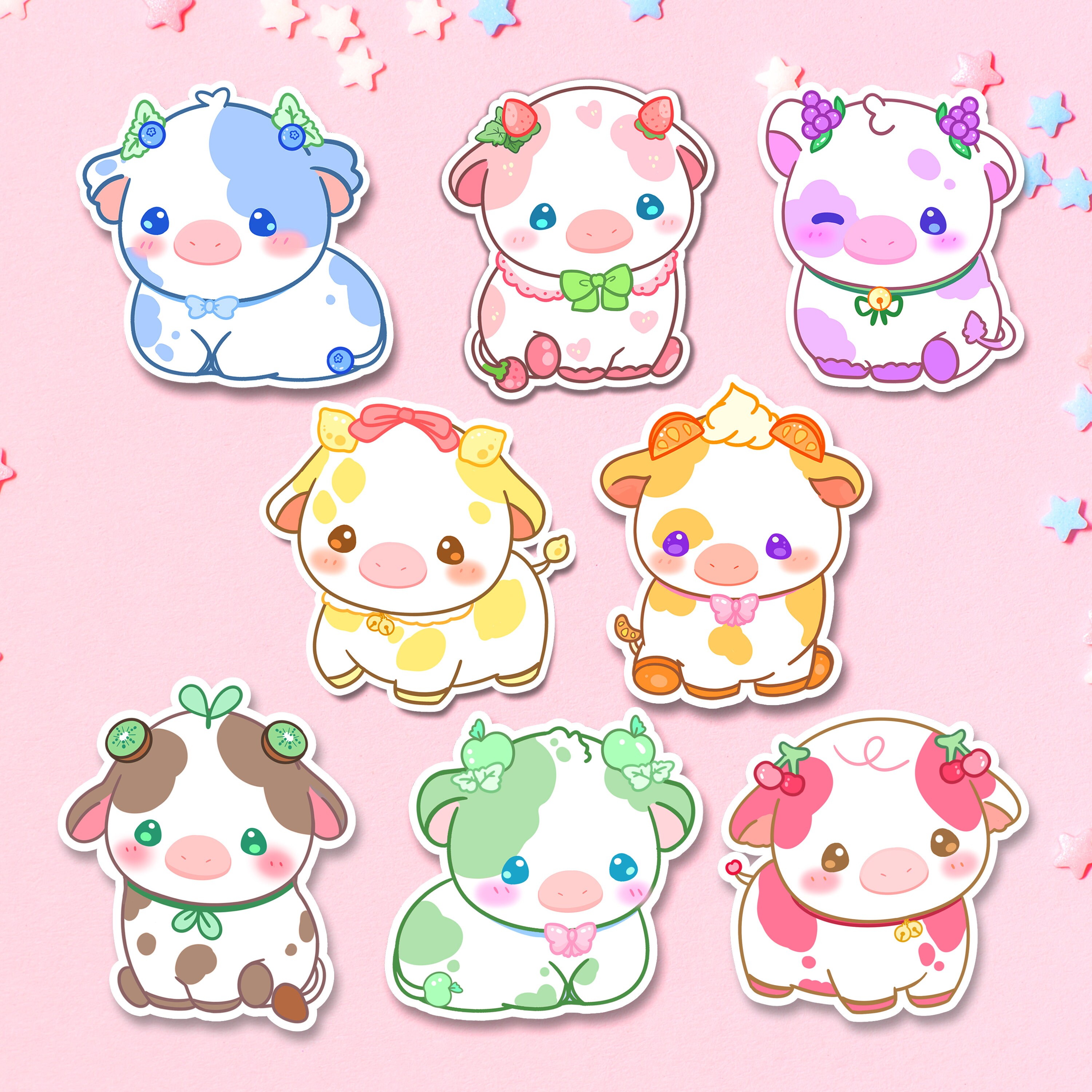 Fruit Cow Stickers Kawaii Cow Sticker Cute Strawberry Cow Sticker 
