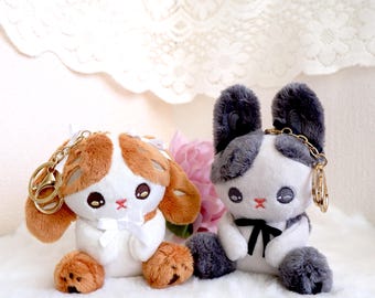 Sourdough Bun & Black Sesame Plush Keychain, Cute bread plushies, bag accessories, Bread bunnies plush