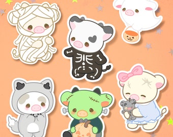 Halloween Cow Sticker Set, Cute Halloween Vinyl Stickers, Halloween stationary gifts, Spooky Costume Stickers, Halloween sticker for friends