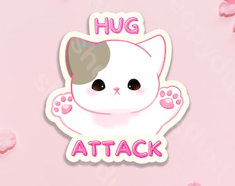 Cute hug attack cat sticker, Cute cat sticker, Cute kitty gift stickers, Hug sticker, Kawaii cat sticker, Paw sticker, Cat stationary gifts