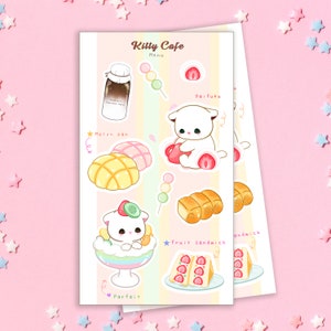 Cute Kitty Cafe Sticker Sheets, Kawaii cat sticker sheets, Dessert stickers, Kitty Stickers, cute stationary gifts, gift for friends,